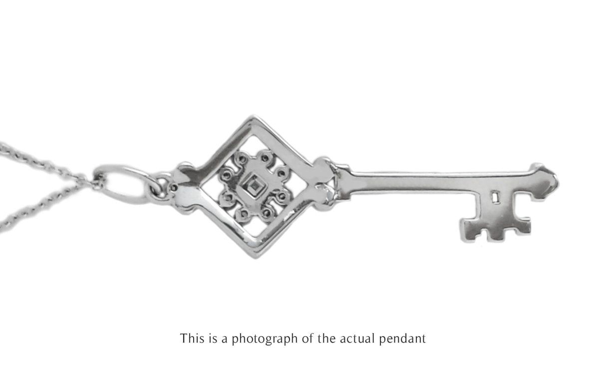 Tiffany & Co Square Diamond & Black Enamel 18k White Gold Key Pendant - Bloomsbury Manor Ltd