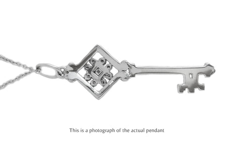 Tiffany & Co Square Diamond & Black Enamel 18k White Gold Key Pendant - Bloomsbury Manor Ltd