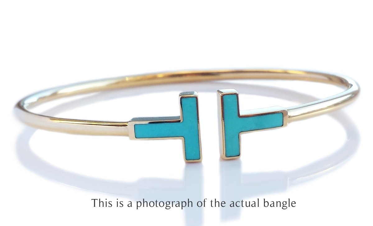 Tiffany & Co T Turquoise Wire Bracelet 18k Gold - Bloomsbury Manor Ltd
