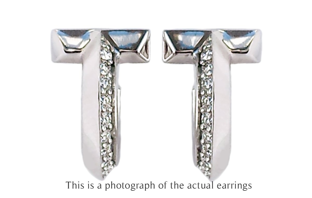 Tiffany & Co T1 18k White Gold Diamond Hoop Earrings - Bloomsbury Manor Ltd