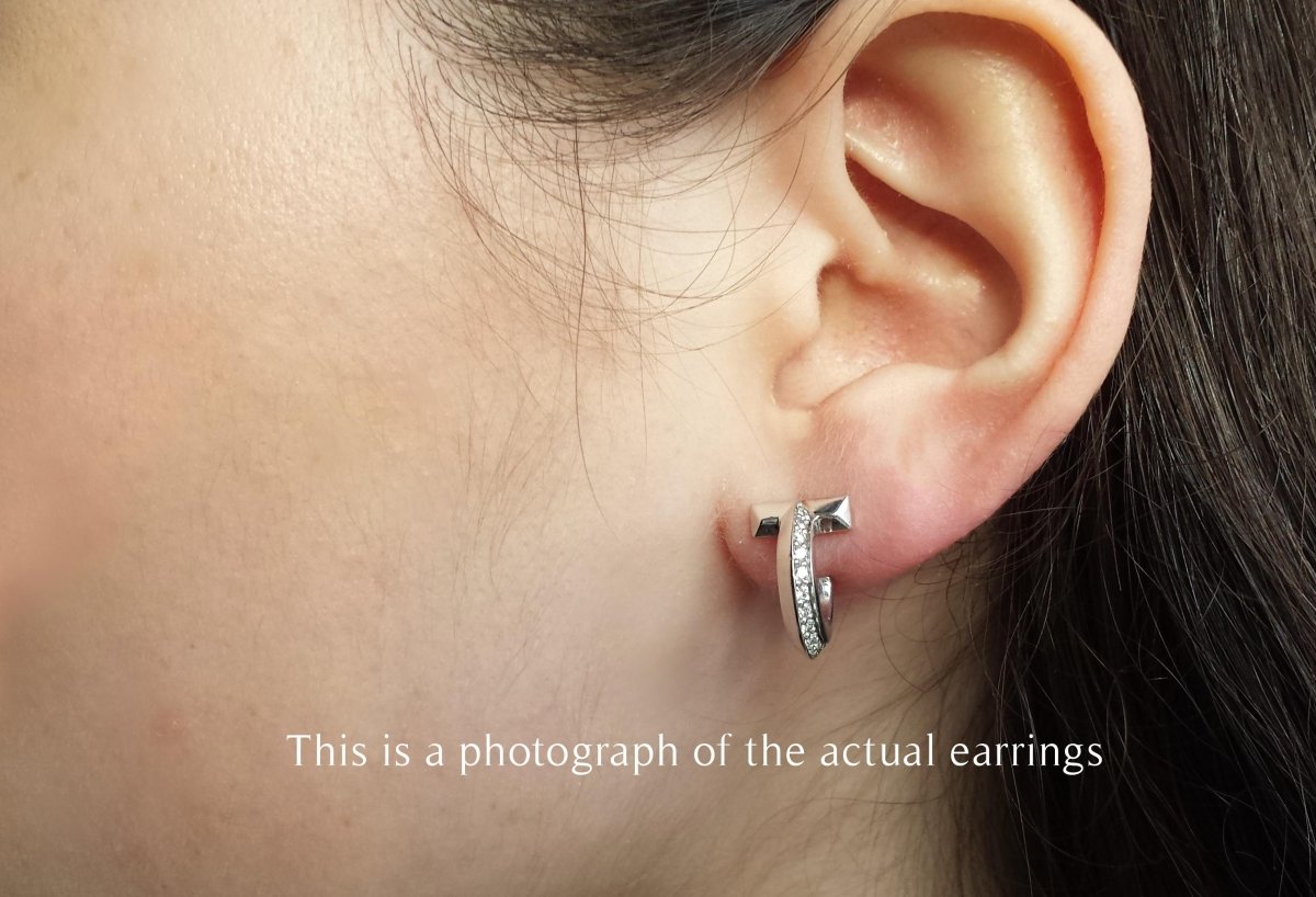 Tiffany & Co T1 18k White Gold Diamond Hoop Earrings - Bloomsbury Manor Ltd