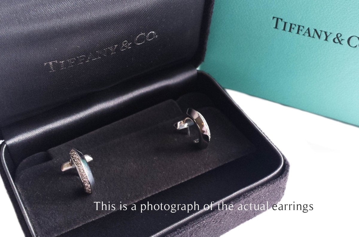 Tiffany & Co T1 18k White Gold Diamond Hoop Earrings - Bloomsbury Manor Ltd