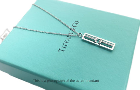 Tiffany & Co T2 Bar Diamond Pendant 18k White Gold - Bloomsbury Manor Ltd