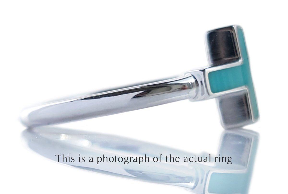 Tiffany & Co Turquoise Diamond 18k White Gold T Wire Ring - Bloomsbury Manor Ltd
