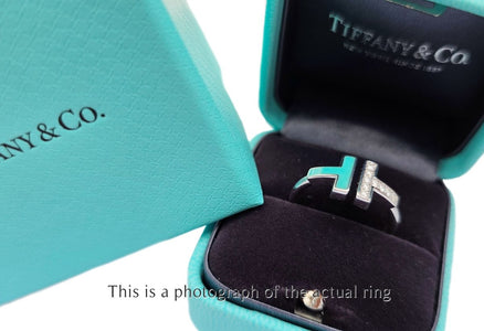 Tiffany & Co Turquoise Diamond 18k White Gold T Wire Ring - Bloomsbury Manor Ltd
