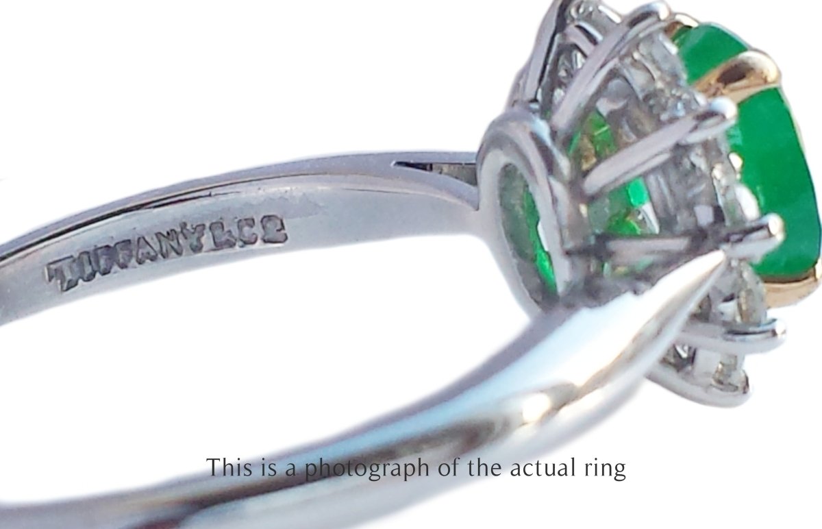 Tiffany & Co Vintage Emerald & Diamond Cluster Engagement Ring - Bloomsbury Manor Ltd