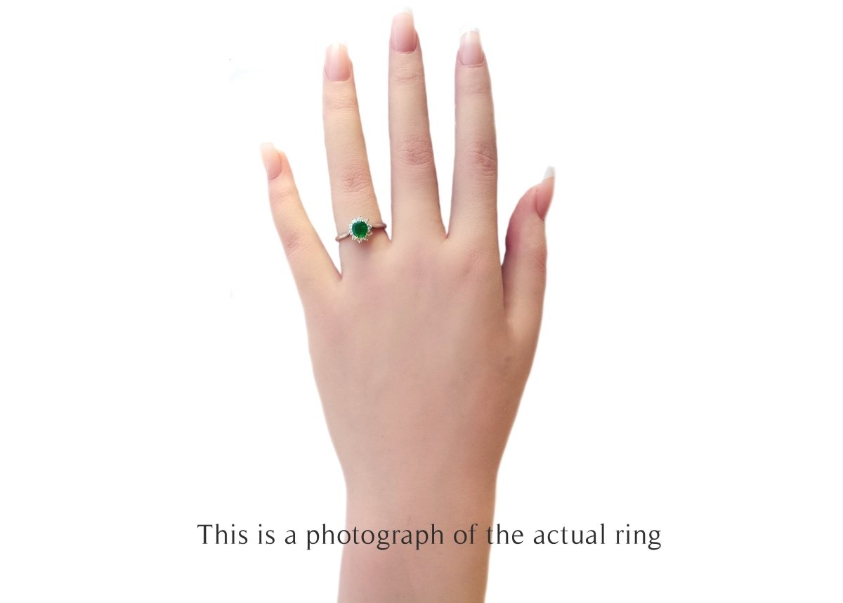 Tiffany & Co Vintage Emerald & Diamond Cluster Engagement Ring - Bloomsbury Manor Ltd
