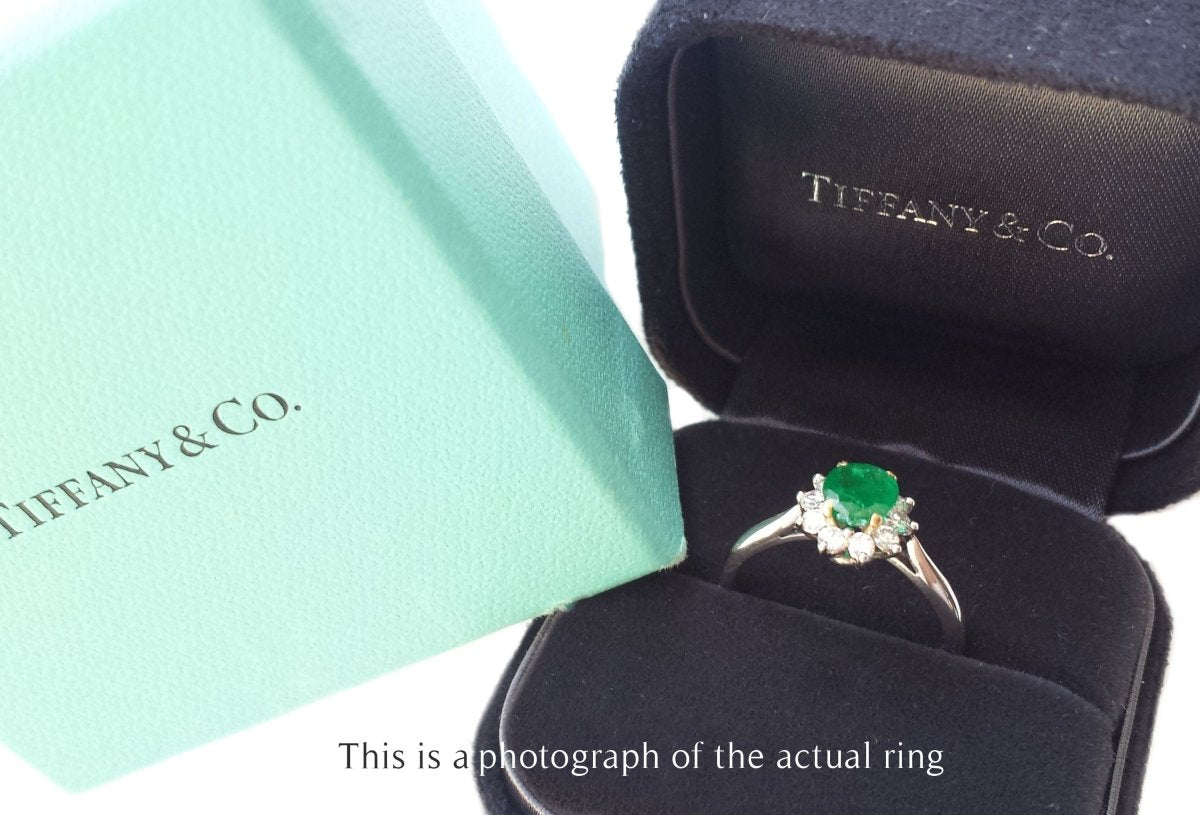 Tiffany & Co Vintage Emerald & Diamond Cluster Engagement Ring - Bloomsbury Manor Ltd