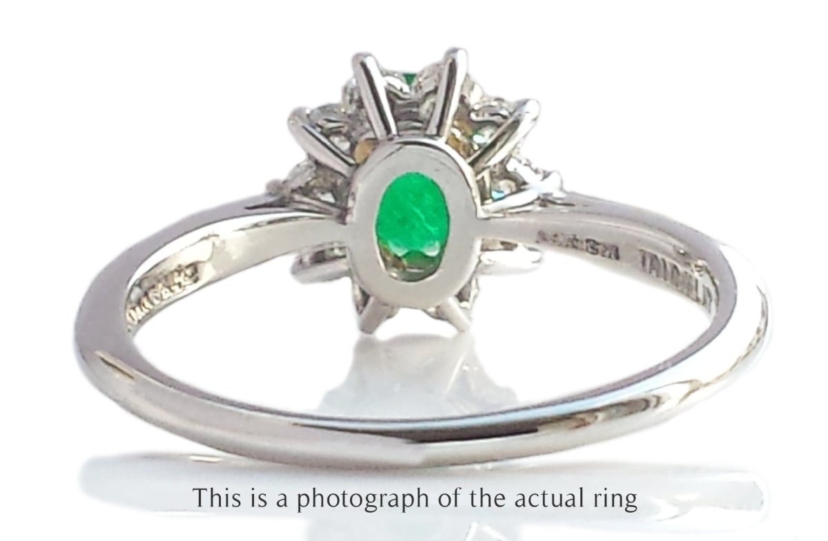 Tiffany & Co Vintage Emerald & Diamond Cluster Engagement Ring - Bloomsbury Manor Ltd