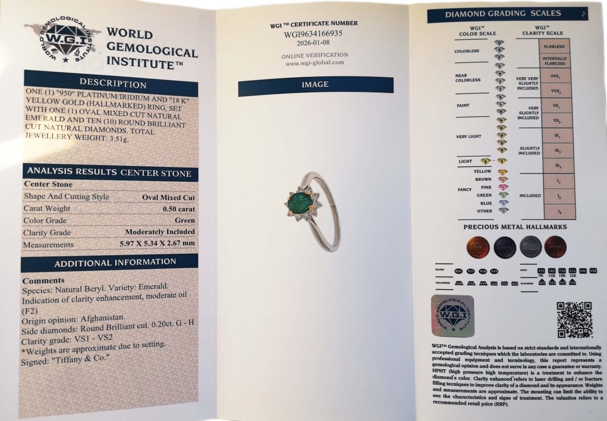 Tiffany & Co Vintage Emerald & Diamond Cluster Engagement Ring - Bloomsbury Manor Ltd