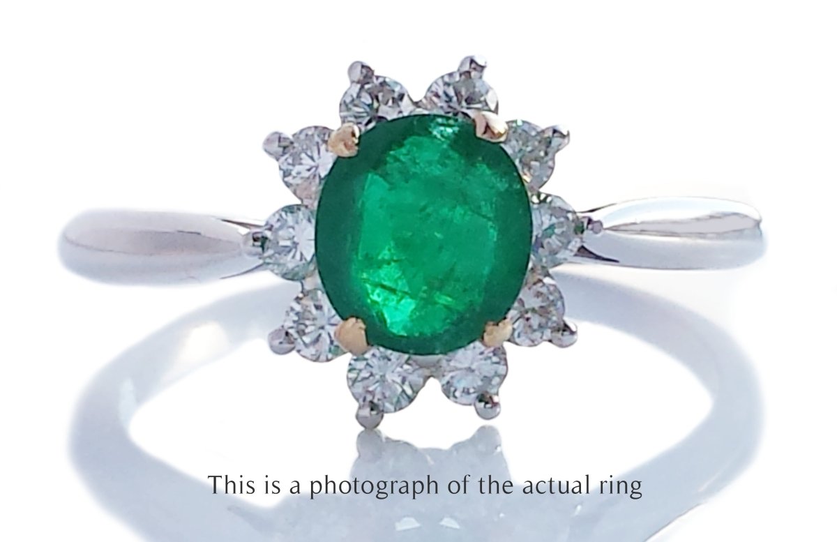 Tiffany & Co Vintage Emerald & Diamond Cluster Engagement Ring - Bloomsbury Manor Ltd