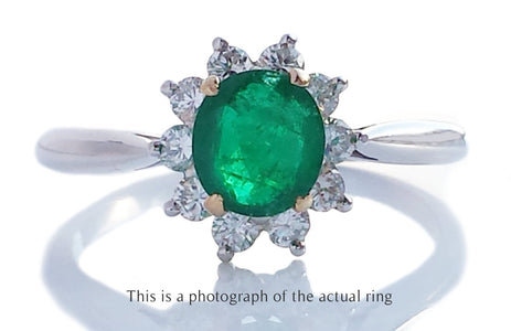 Tiffany & Co Vintage Emerald & Diamond Cluster Engagement Ring - Bloomsbury Manor Ltd