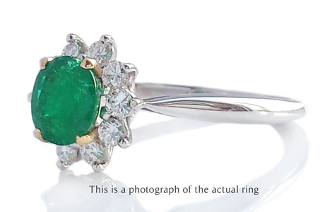 Tiffany & Co Vintage Emerald & Diamond Cluster Engagement Ring - Bloomsbury Manor Ltd