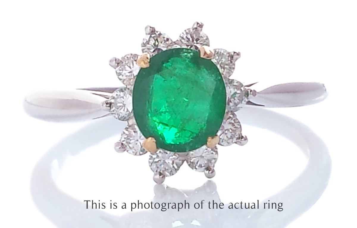 Tiffany & Co Vintage Emerald & Diamond Cluster Engagement Ring - Bloomsbury Manor Ltd