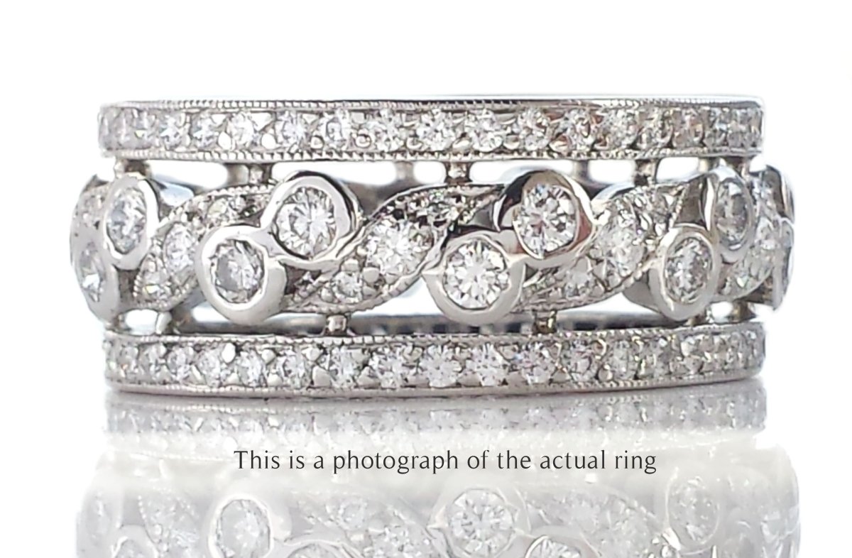 Tiffany & Co Wide Diamond Set Openwork Platinum Ring - Bloomsbury Manor Ltd