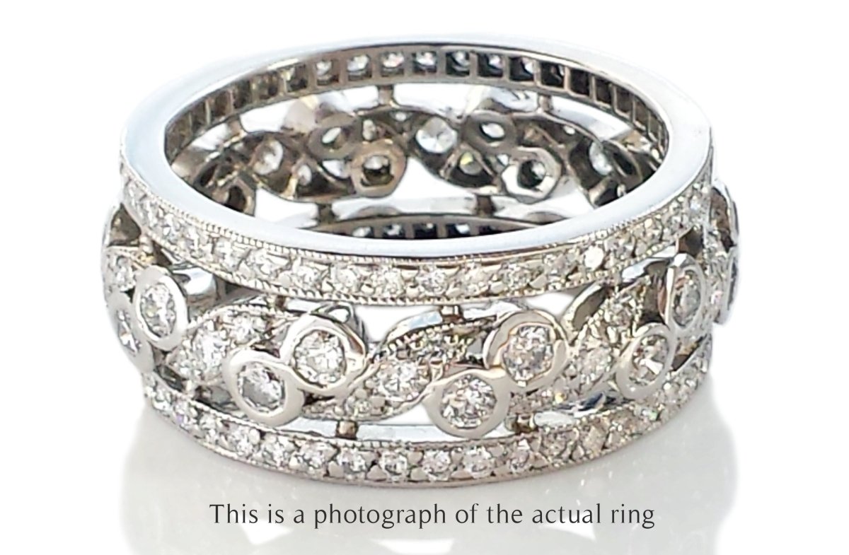 Tiffany & Co Wide Diamond Set Openwork Platinum Ring - Bloomsbury Manor Ltd