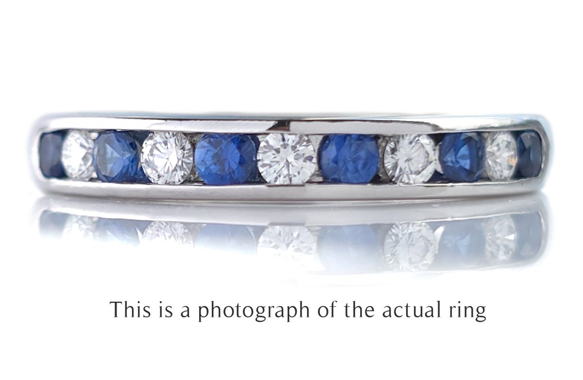 Tiffany Sapphire & Diamond Wedding Eternity Band Ring - Bloomsbury Manor Ltd