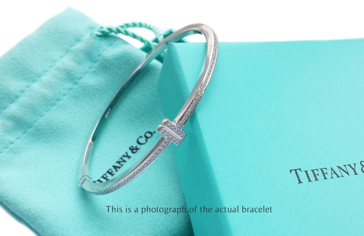 Tiffany T Diamond Hinged Bangle 18k White Gold RRP £8650 - Bloomsbury Manor Ltd