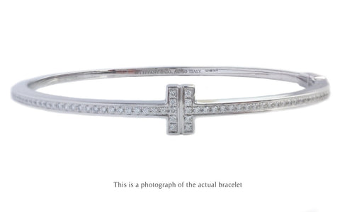 Tiffany T Diamond Hinged Bangle 18k White Gold RRP £8650 - Bloomsbury Manor Ltd