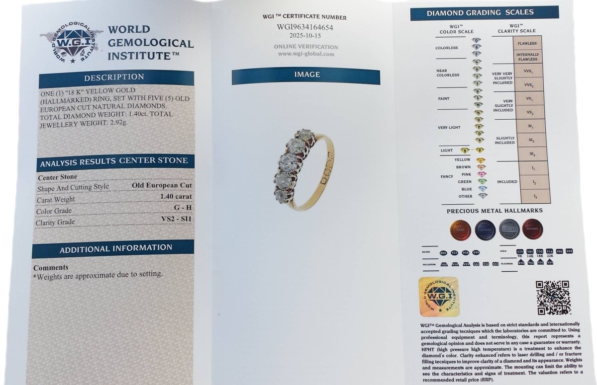 Victorian 5 Stone 1.40tcw Old European Cut Diamond Engagement Ring - Bloomsbury Manor Ltd