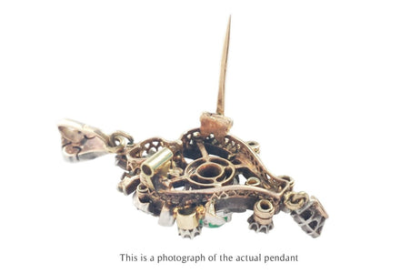 Victorian Pendant Brooch Cabochon Colombian Emerald & Old Cut Diamonds - Bloomsbury Manor Ltd