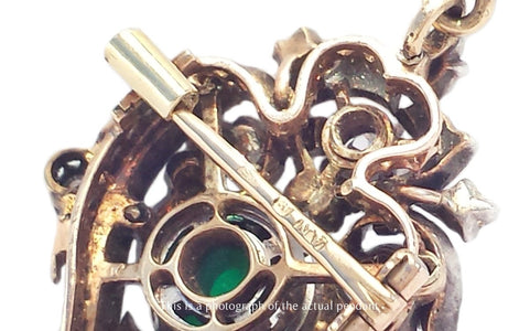 Victorian Pendant Brooch Cabochon Colombian Emerald & Old Cut Diamonds - Bloomsbury Manor Ltd