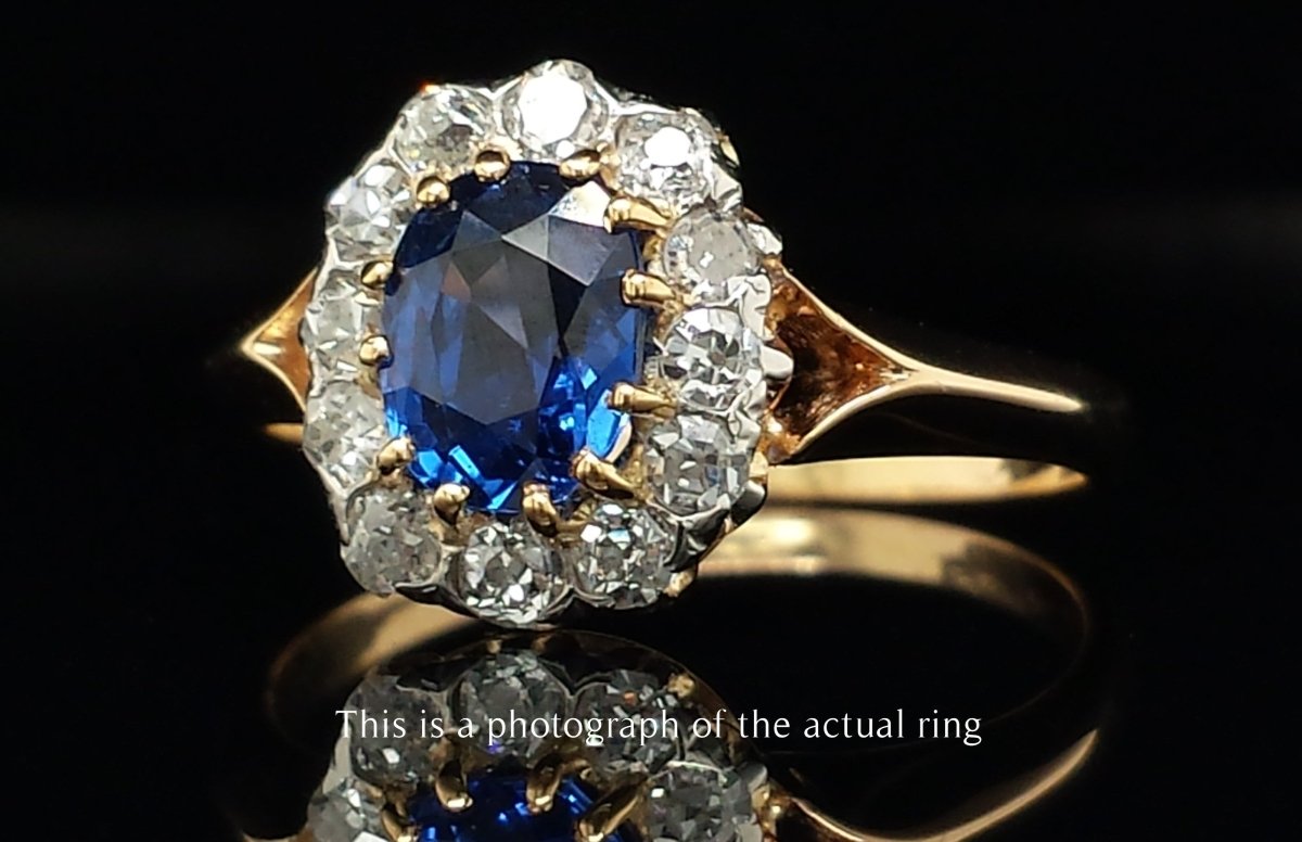 Victorian Unheated Ceylon Sapphire Cluster Engagement Ring - Bloomsbury Manor Ltd