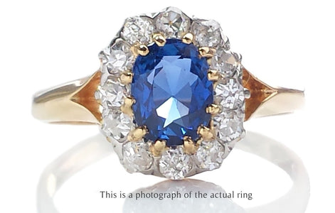 Victorian Unheated Ceylon Sapphire Cluster Engagement Ring - Bloomsbury Manor Ltd
