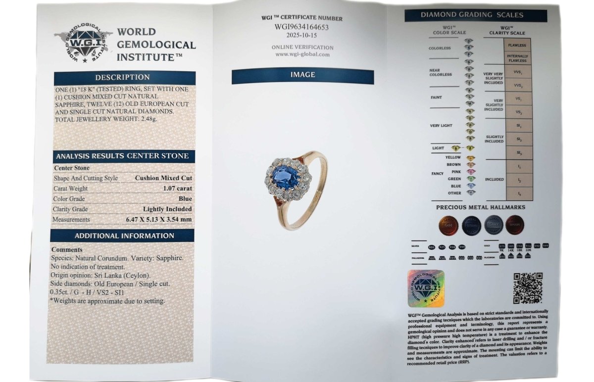 Victorian Unheated Ceylon Sapphire Cluster Engagement Ring - Bloomsbury Manor Ltd