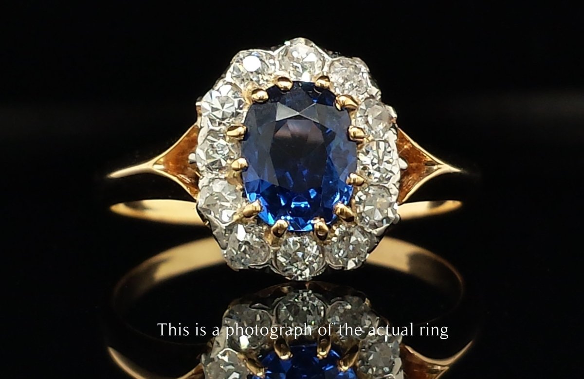 Victorian Unheated Ceylon Sapphire Cluster Engagement Ring - Bloomsbury Manor Ltd