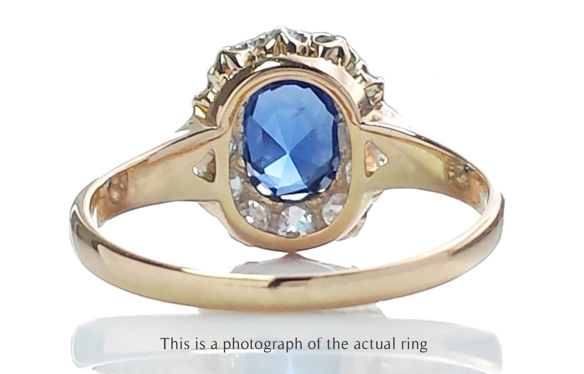 Victorian Unheated Ceylon Sapphire Cluster Engagement Ring - Bloomsbury Manor Ltd