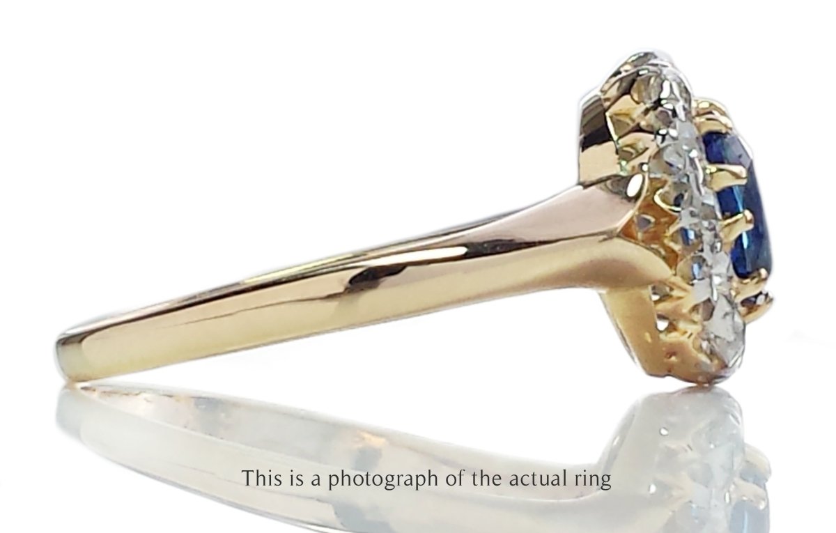 Victorian Unheated Ceylon Sapphire Cluster Engagement Ring - Bloomsbury Manor Ltd