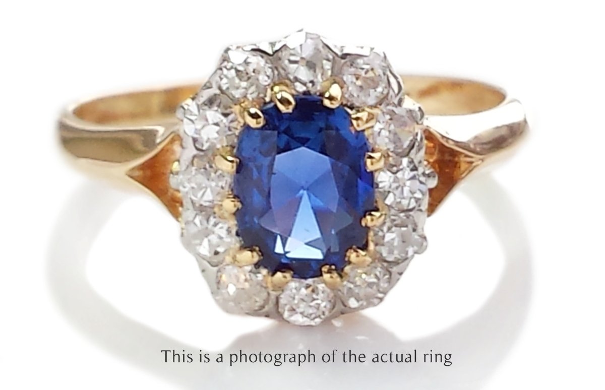 Victorian Unheated Ceylon Sapphire Cluster Engagement Ring - Bloomsbury Manor Ltd