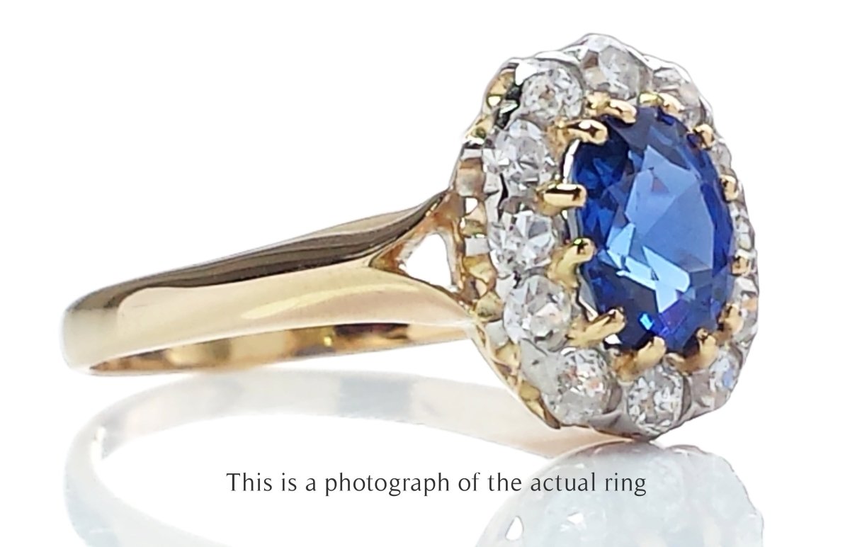 Victorian Unheated Ceylon Sapphire Cluster Engagement Ring - Bloomsbury Manor Ltd