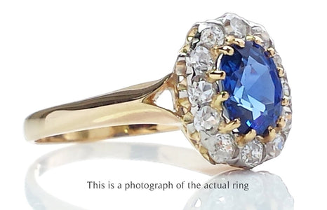 Victorian Unheated Ceylon Sapphire Cluster Engagement Ring - Bloomsbury Manor Ltd