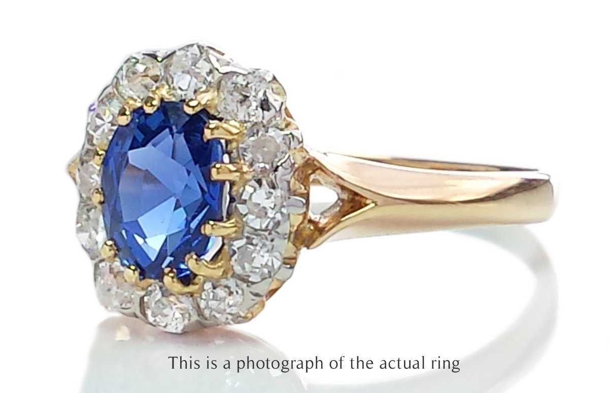 Victorian Unheated Ceylon Sapphire Cluster Engagement Ring - Bloomsbury Manor Ltd