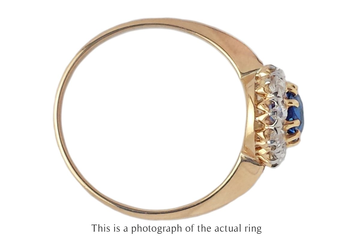 Victorian Unheated Ceylon Sapphire Cluster Engagement Ring - Bloomsbury Manor Ltd