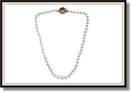 Vintage 1940s Cultured Pearl Necklace with 7.30ct Citrine Clasp - Bloomsbury Manor Ltd