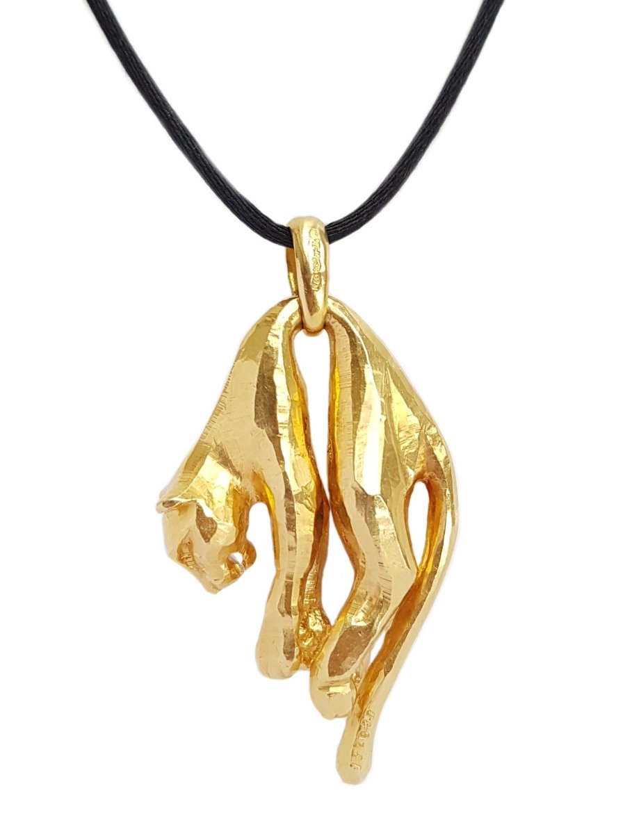 Vintage 1981 Cartier Large Panthère Molle Pendant Necklace with silk cord - Bloomsbury Manor Ltd