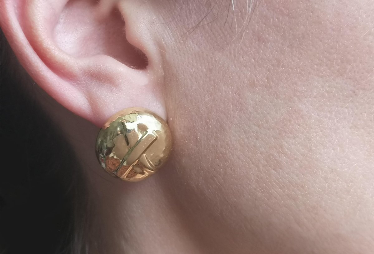 Vintage 1990 Tiffany & Co Paloma Picasso Kiss Disc Earrings 18k Gold - Bloomsbury Manor Ltd