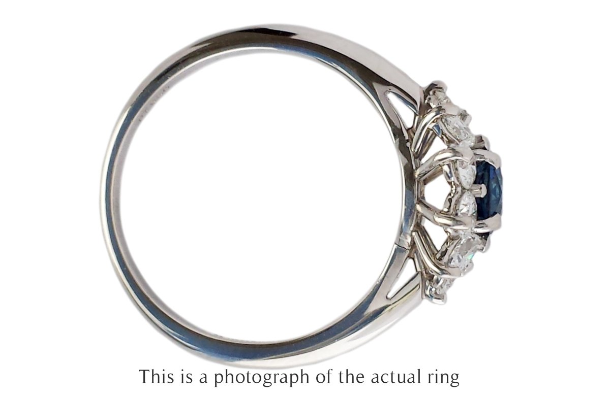 Vintage Sapphire Diamond Cluster Engagement Ring - Bloomsbury Manor Ltd