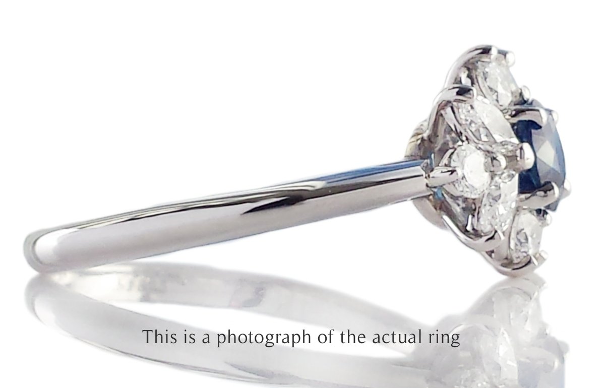 Vintage Sapphire Diamond Cluster Engagement Ring - Bloomsbury Manor Ltd