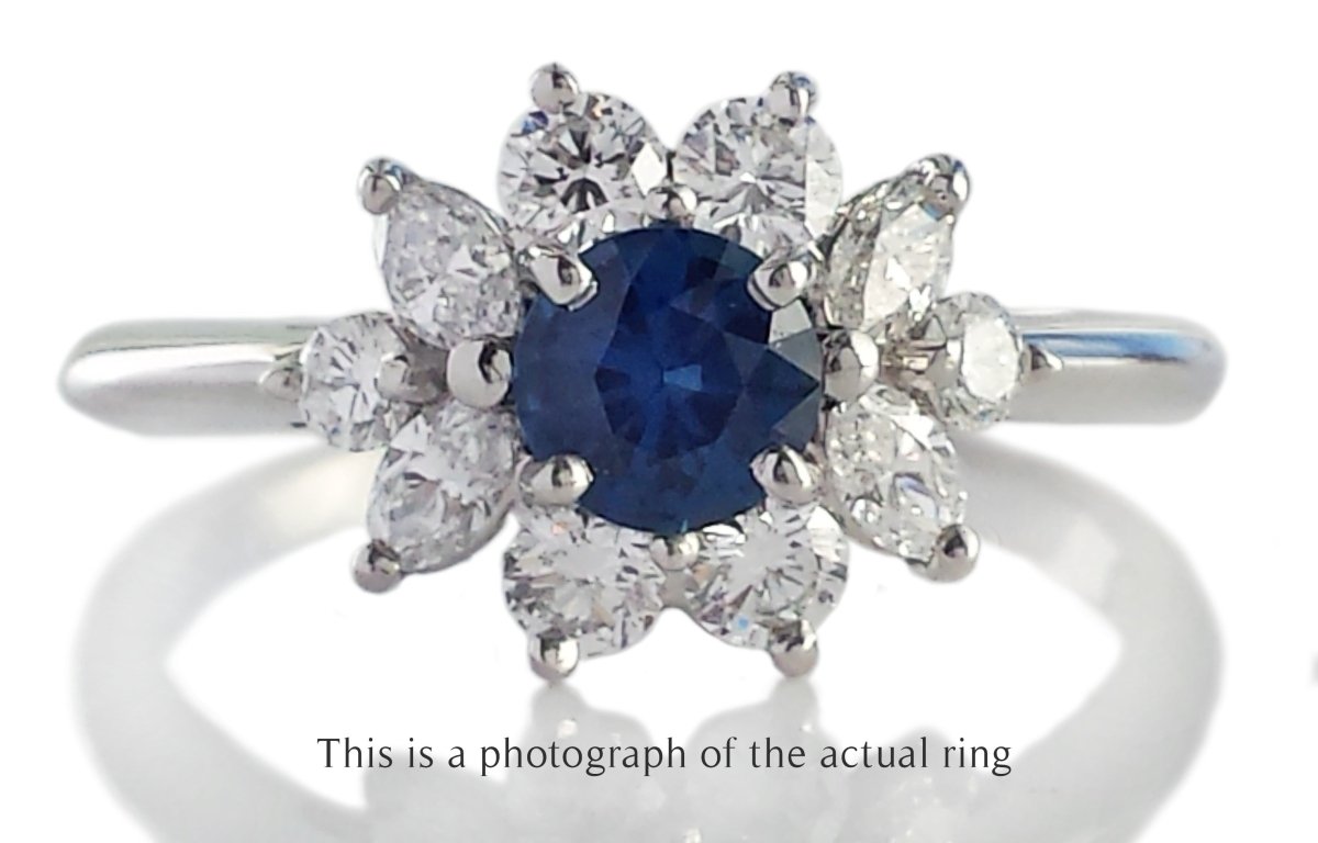 Vintage Sapphire Diamond Cluster Engagement Ring - Bloomsbury Manor Ltd