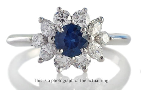 Vintage Sapphire Diamond Cluster Engagement Ring - Bloomsbury Manor Ltd
