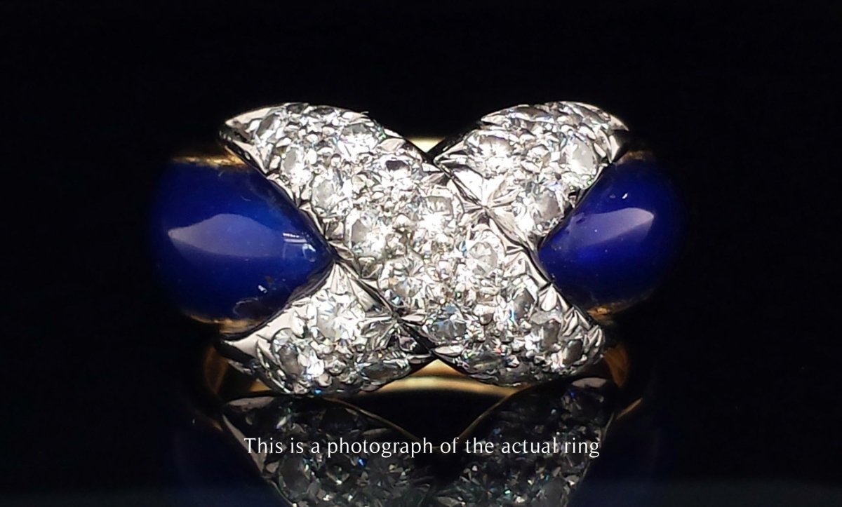Vintage Tiffany & Co. Jean Schlumberger Diamond & Blue Enamel Ring - Bloomsbury Manor Ltd