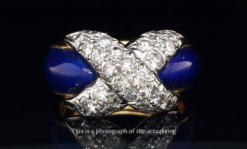 Vintage Tiffany & Co. Jean Schlumberger Diamond & Blue Enamel Ring - Bloomsbury Manor Ltd