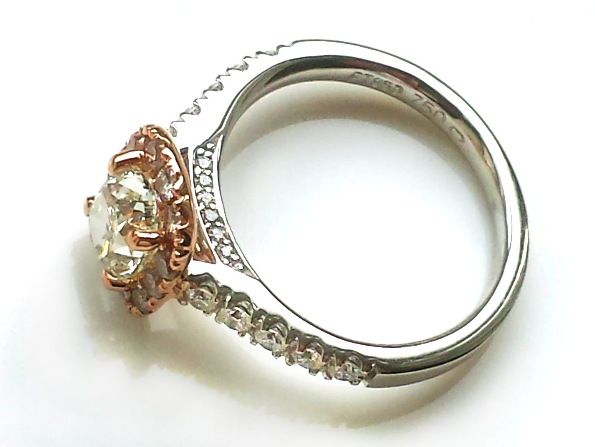 Natural Green 1.7ct VVS2 Diamond 'Soleste' Engagement Ring with Pink Diamond Halo set in Rose Gold & Platinum