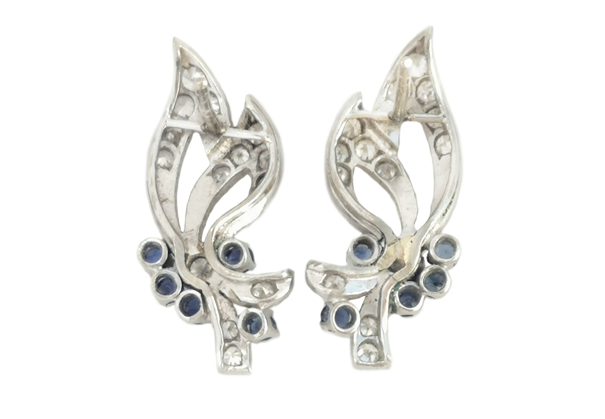 Mid Century Foliate Sapphire Diamond Earrings