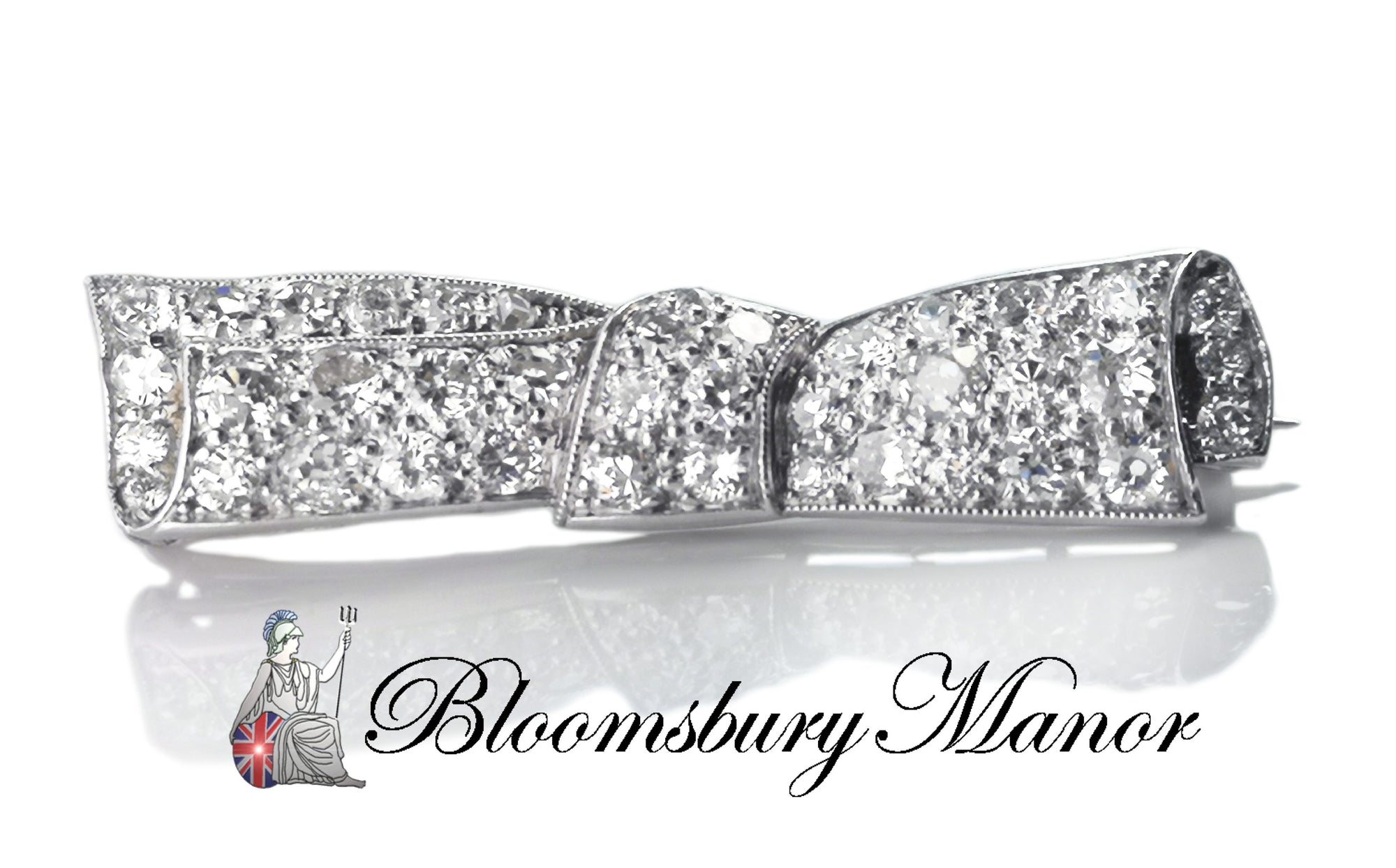 Original 2.46ct Art Deco Old Cut Diamond Platinum Bow Brooch