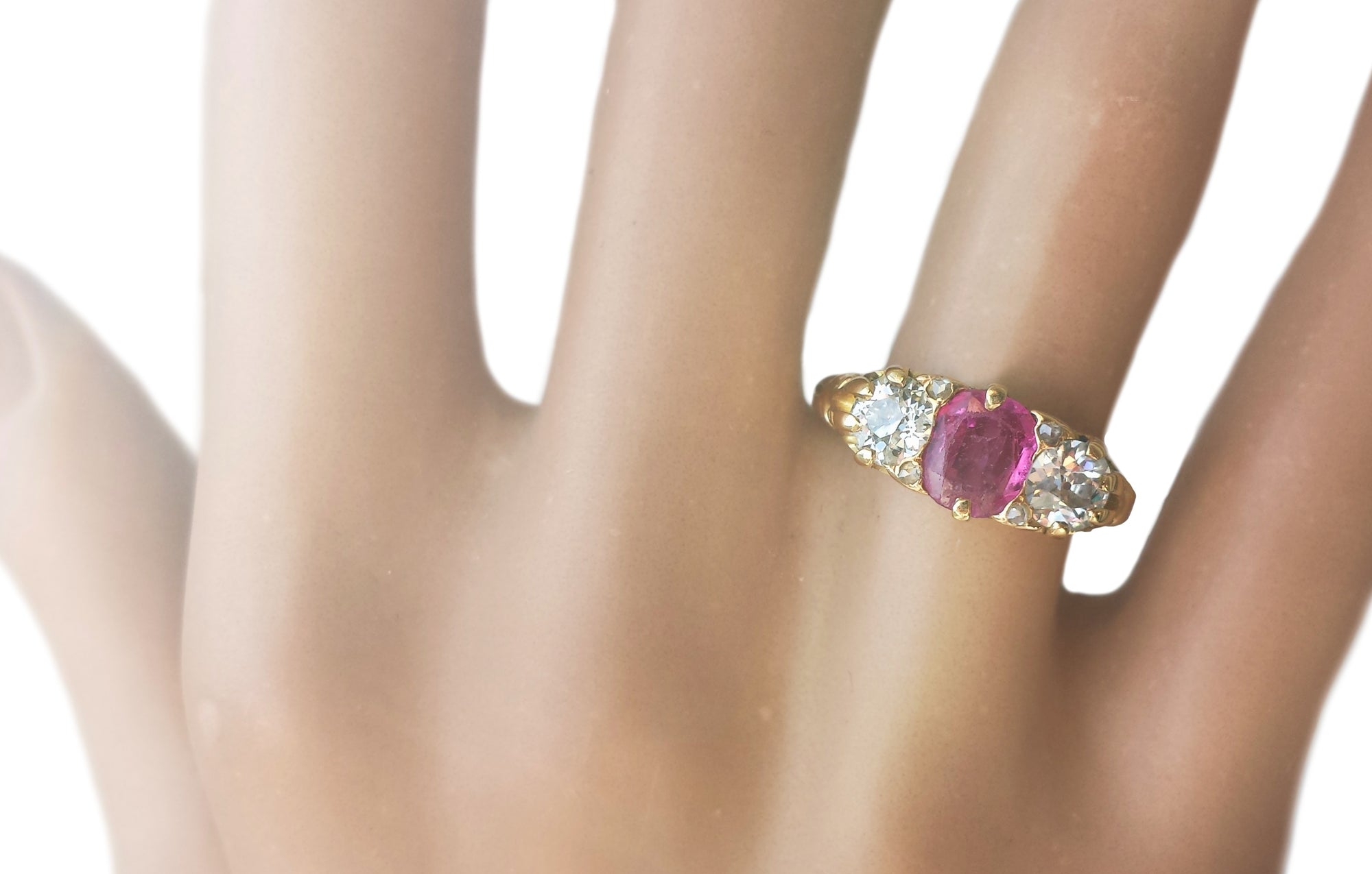 Antique Victorian 0.70ct Burmese Pink Sapphire & 0.80ct Old Cut Diamond Ring